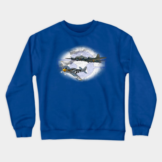 P-51 Mustang flying escort for B17 Crewneck Sweatshirt by CoolCarVideos